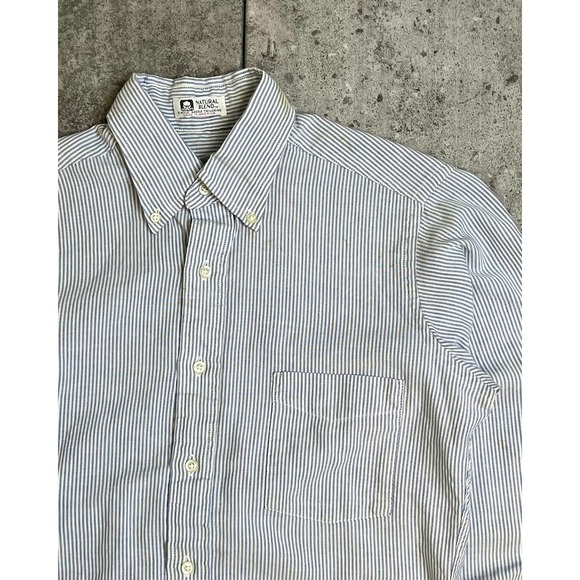 L/S Blue & White Striped Shirt (M/L) - 1980s - Picture 3 of 4